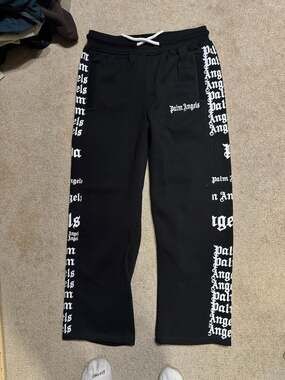 Palm Angels Black Side Logo Monogram Print Jogger Sweatpants